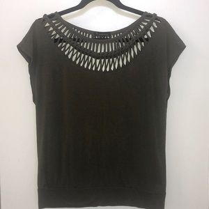 Army green top with braided detail